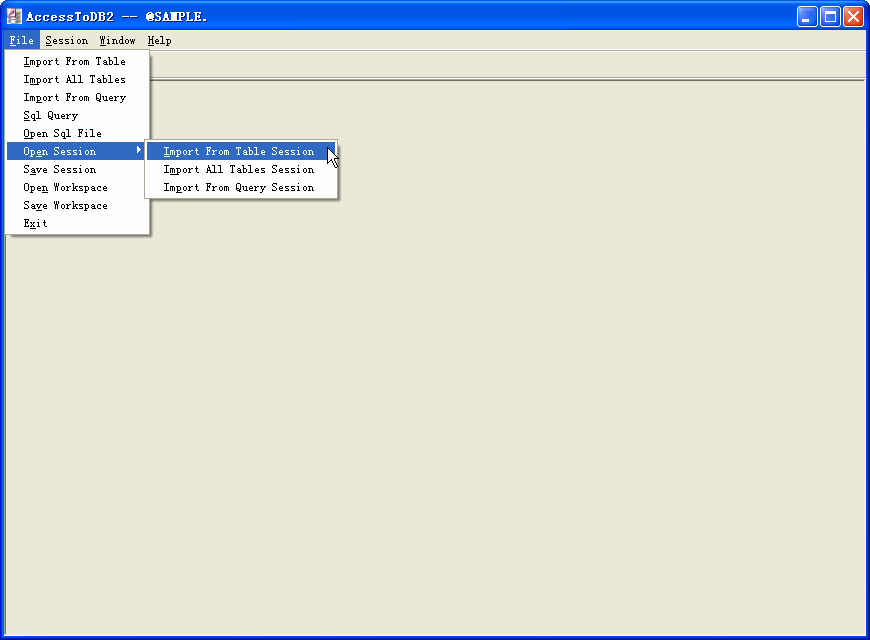 Import data from Access To DB2 - load session button