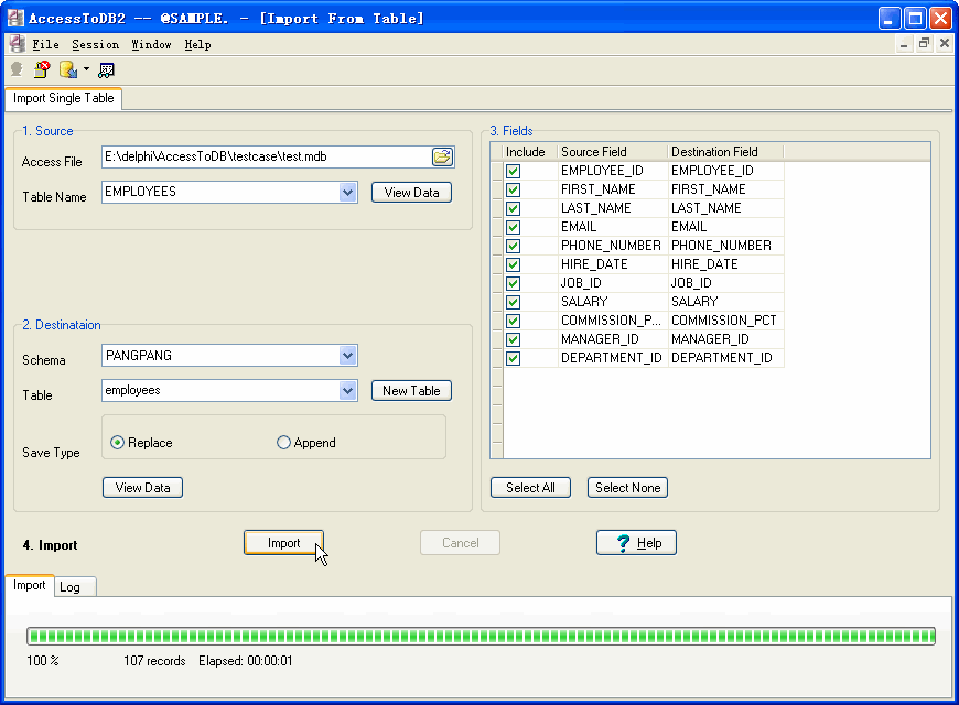 Import data from Access To DB2 - export by session