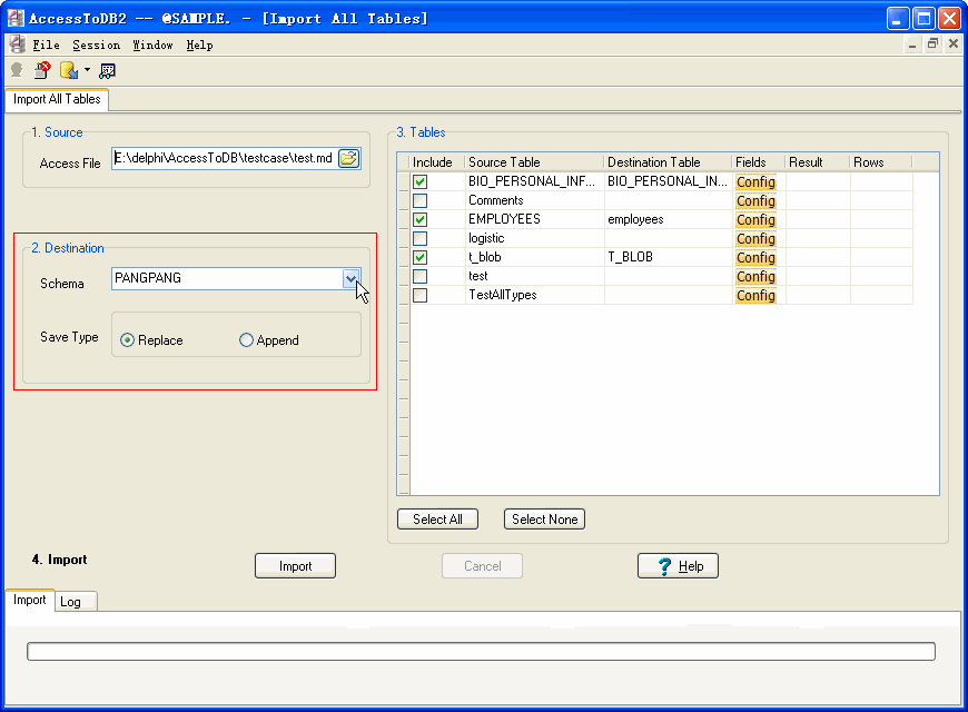 Import data from Access To DB2 - choice DB2 schema