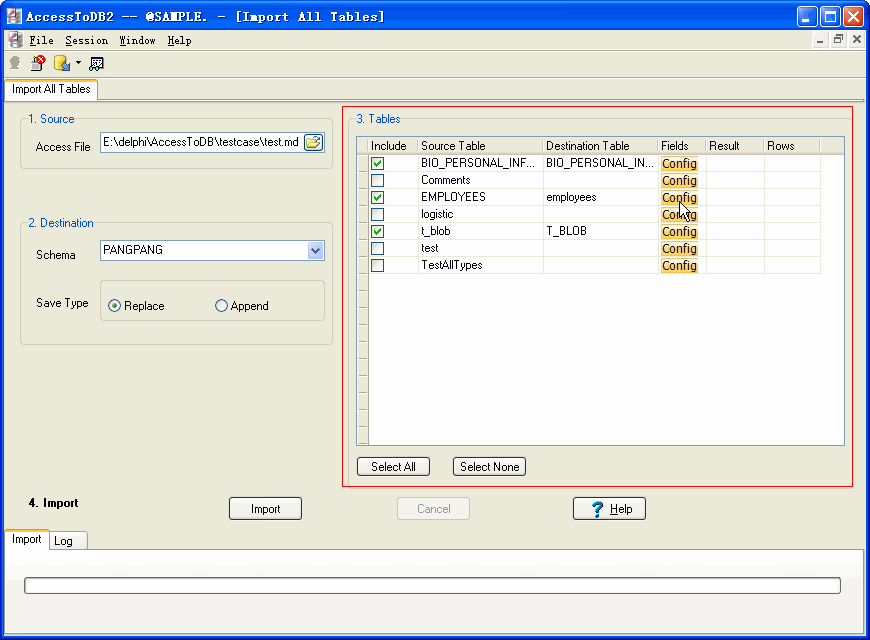 Import data from Access To DB2 - choice DB2 tables