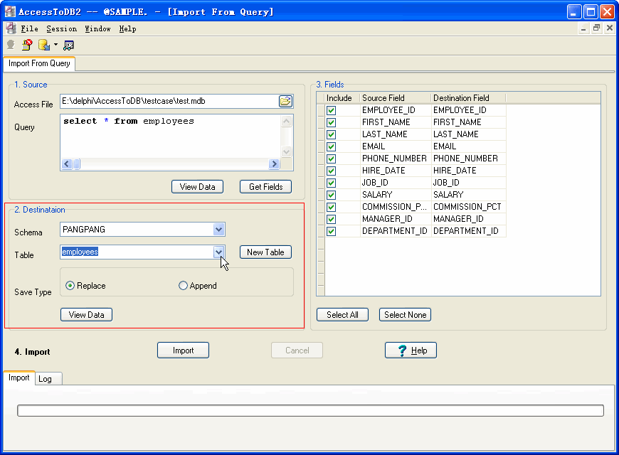 Import data from Access To DB2 - choice DB2 table
