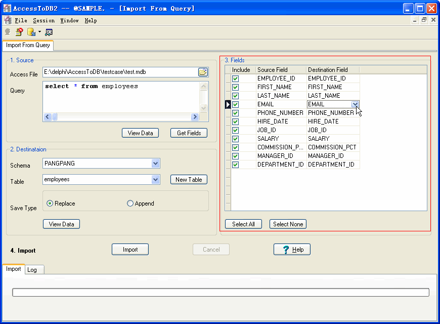 Import data from Access To DB2 - config fields