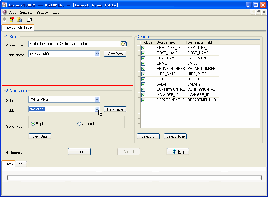 Import data from Access To DB2 - choice DB2 table