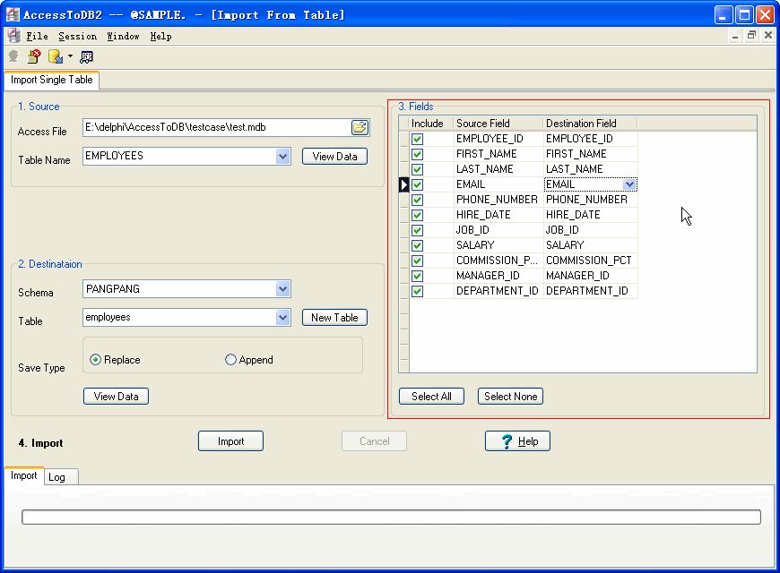 Import data from Access To DB2 - map fields