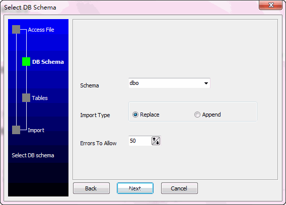 Bulk/Batch import data from Access to DB2 - select schema