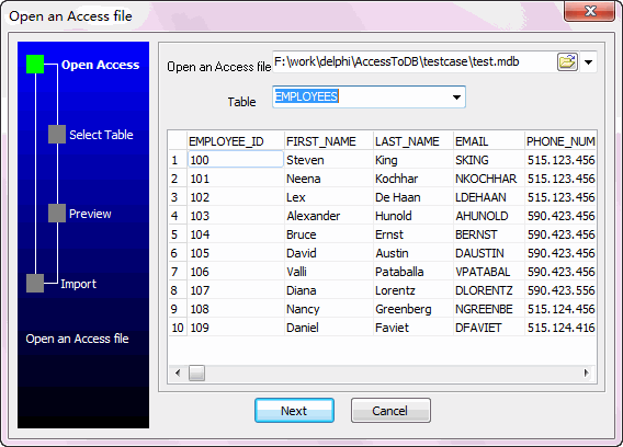 Access To DB2 wizard - Open Access file