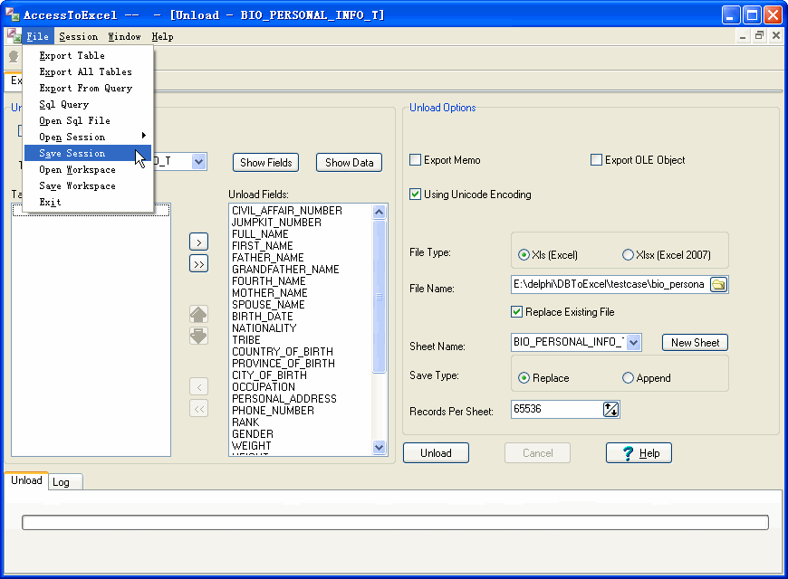 Export data from Access To Excel - save session button