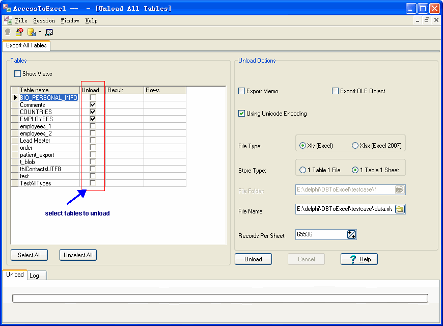Export data from Access To Excel - select export Access tables