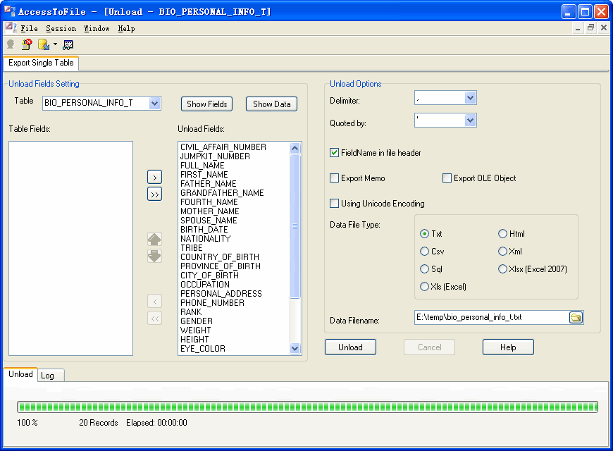 Export data from Access To Csv (Txt) - export by session