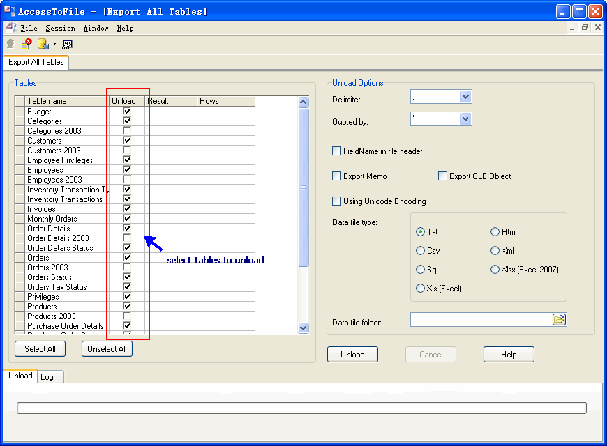 Export data from Access To Csv (Txt) - select export Access tables