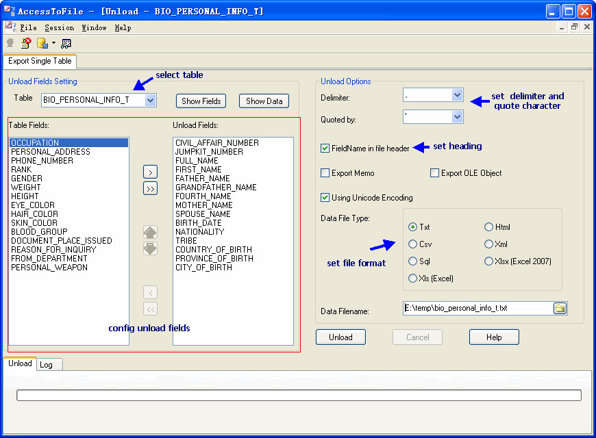 Export data from Access To Csv (Txt) - export Access table config