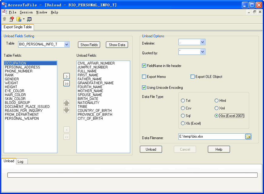 Export data from Access To Excel - export Access table config