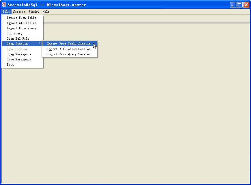 Import data from Access To Sql Server - load session button