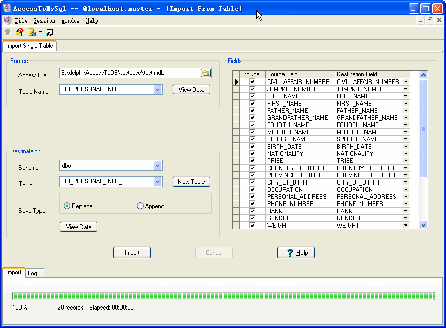 Import data from Access To Sql Server - export by session