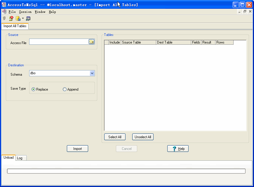 Import data from Access To MS SQL Server - import all Sql Server tables form