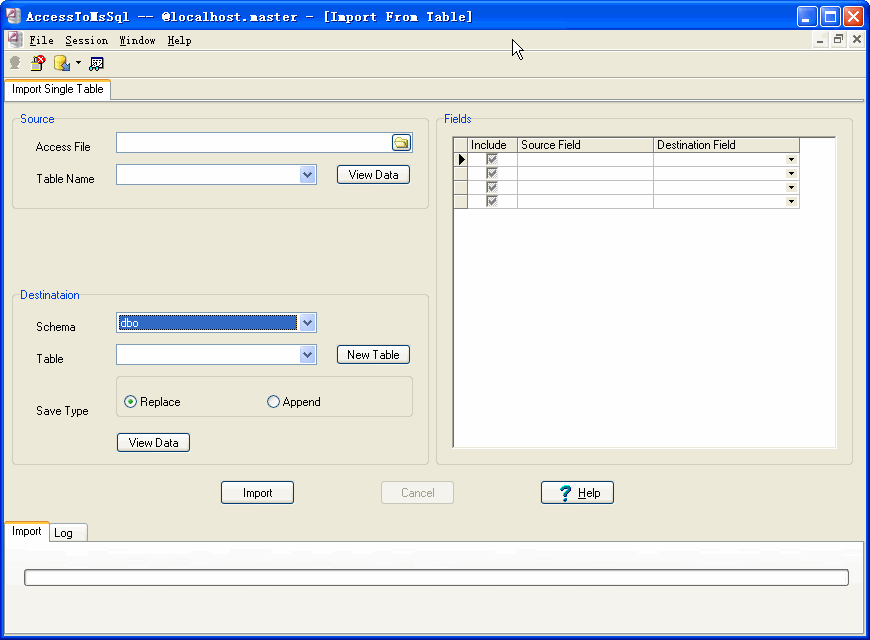 Import data from Access To MS SQL Server - import sql server table form