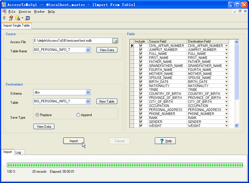 Import data from Access To MS SQL Server - import sql server table