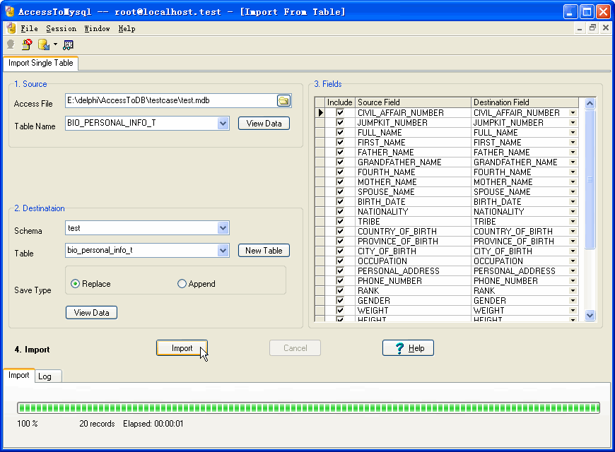 Import data from Access To Mysql - export by session