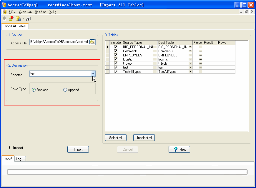 Import data from Access To Mysql - choice Mysql schema