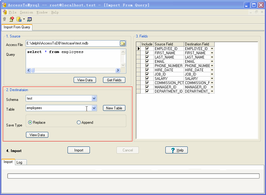 Import data from Access To Mysql - choice Mysql table