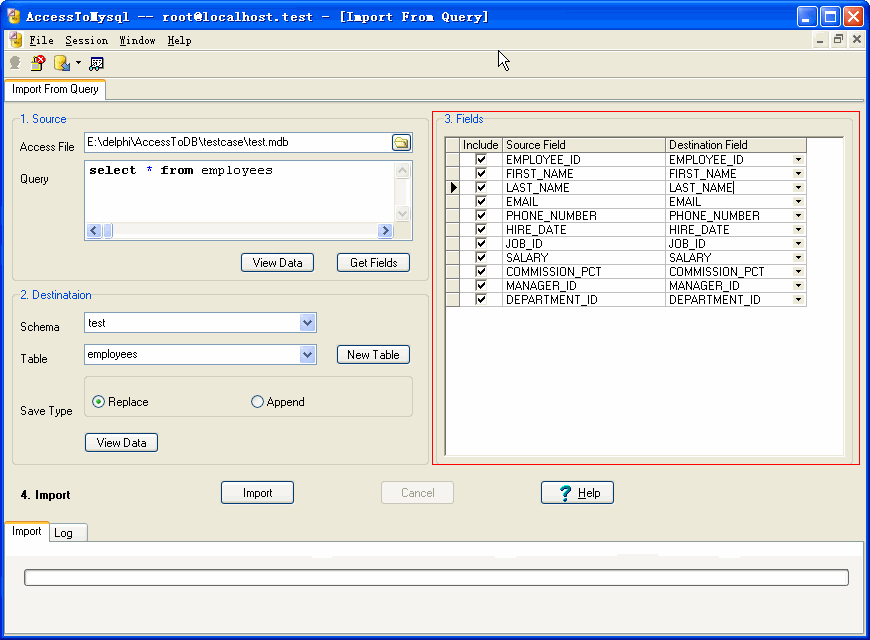 Import data from Access To Mysql - config fields