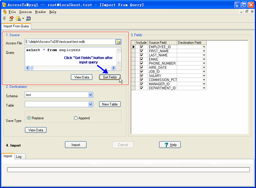 Import data from Access To Mysql - open Access
