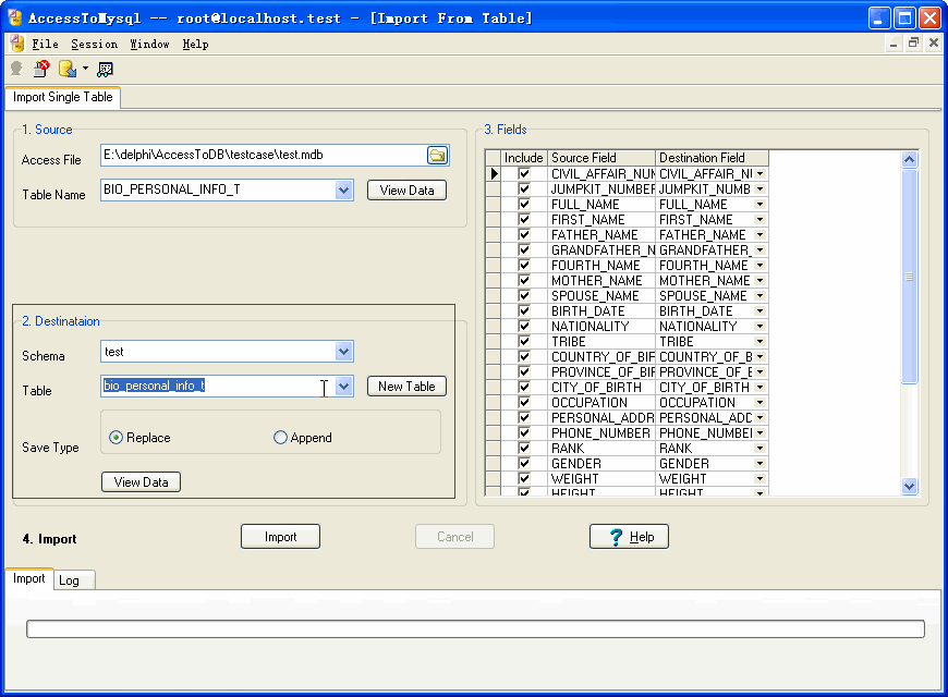 Import data from Access To Mysql - choice Mysql table