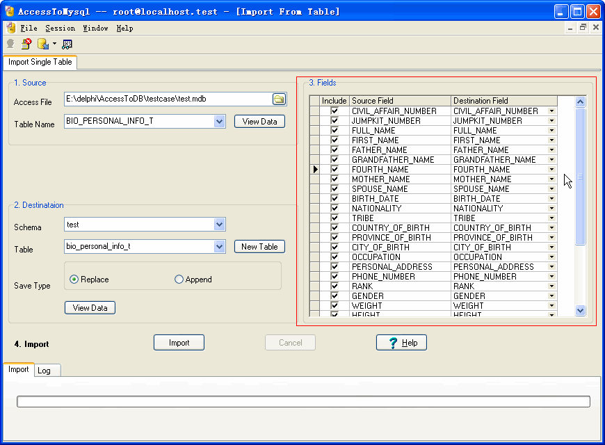 Import data from Access To Mysql - map fields