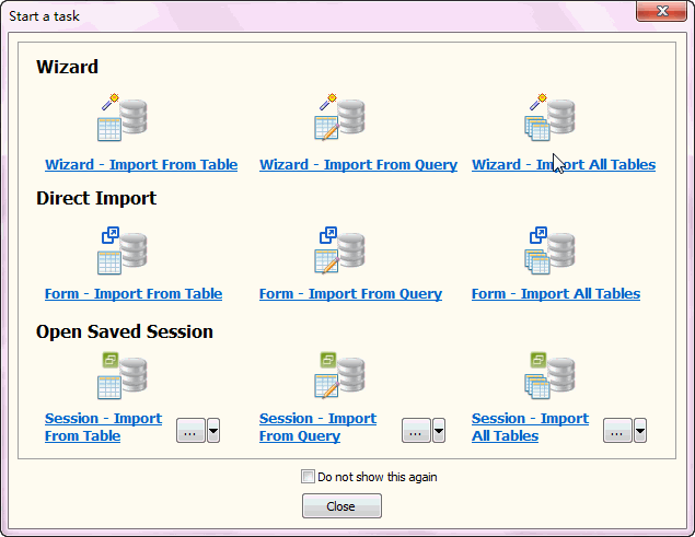 Import Data From Access To Mysql - Task Window