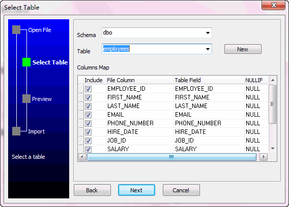 Access To Mysql wizard - select table