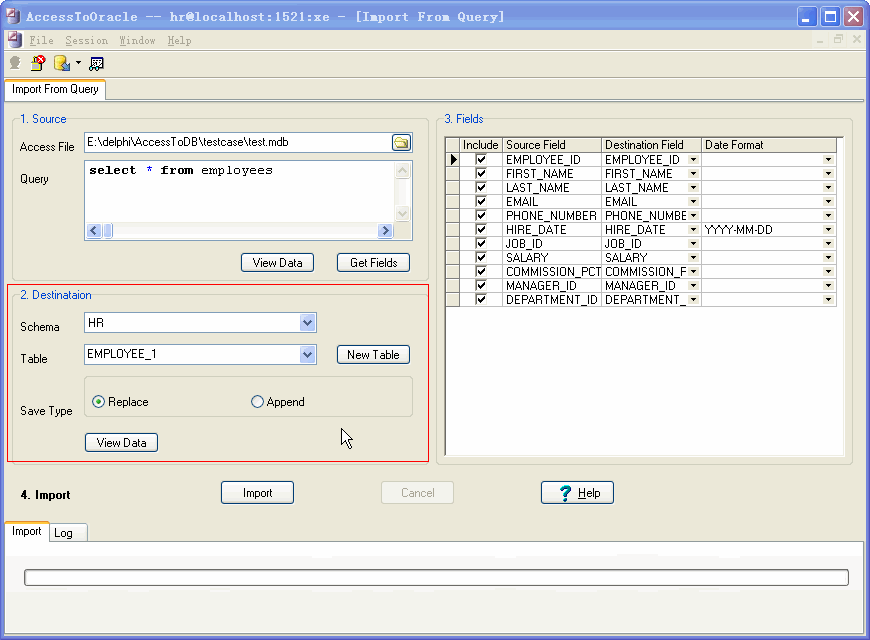 Import data from Access To Oracle - choice Oracle table