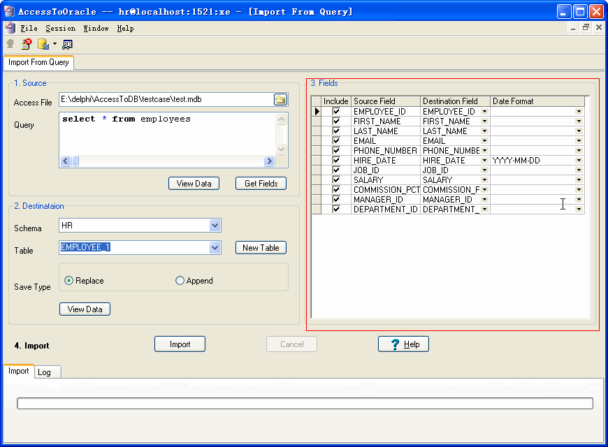 Import data from Access To Oracle - config fields