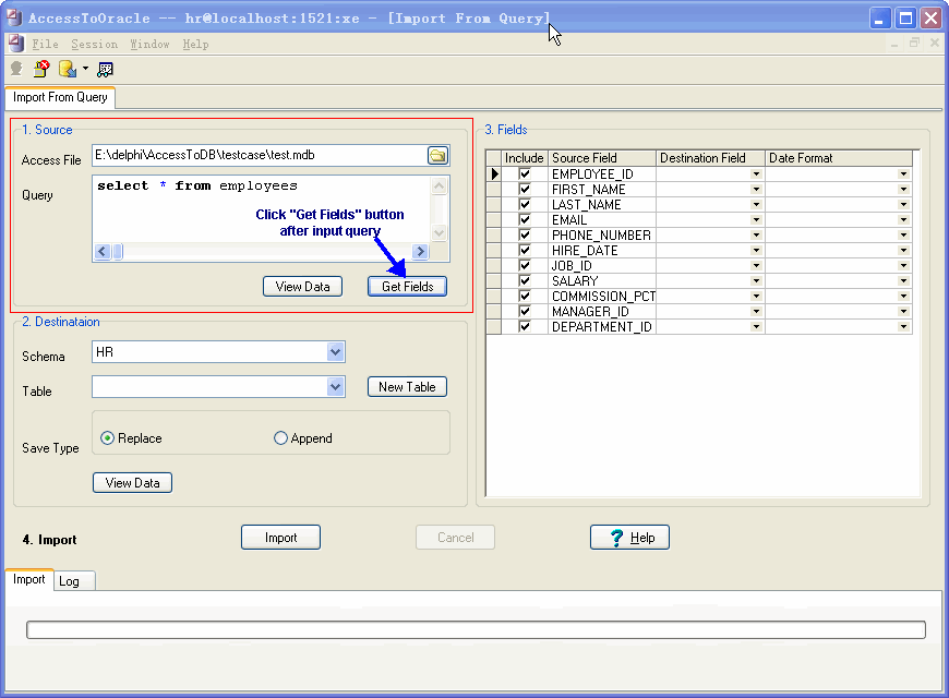 Import data from Access To Oracle - open Access