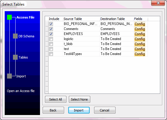 Bulk/Batch import data from Access to Oracle - select tables