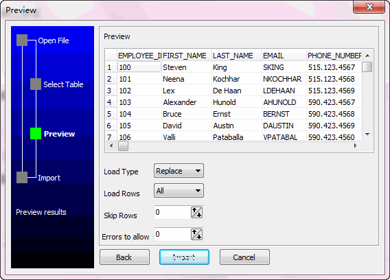 Access To Oracle wizard - preview
