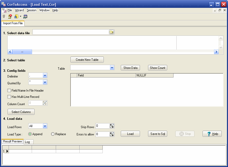 import data from Csv to Access - show import form