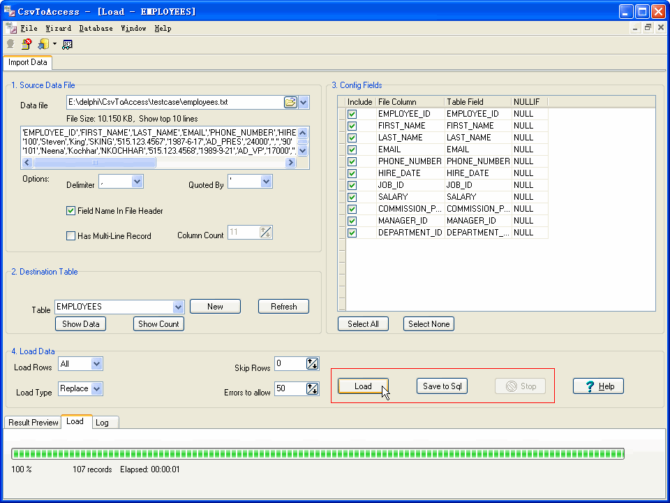 import data from Csv to Access - import data
