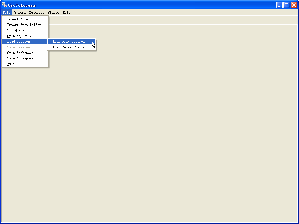 Import data from Csv to Access - load session menu