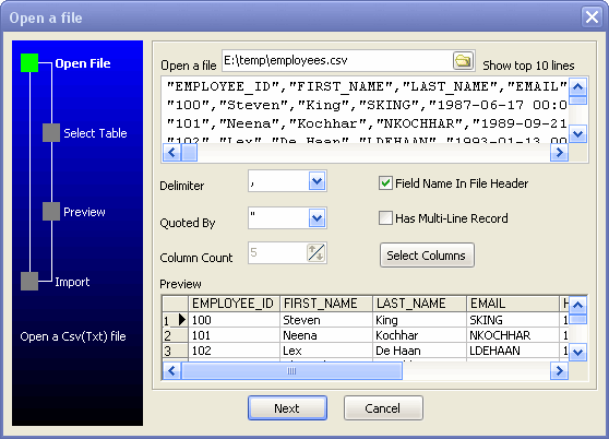 Copy CSV Data To Access - Open CSV file