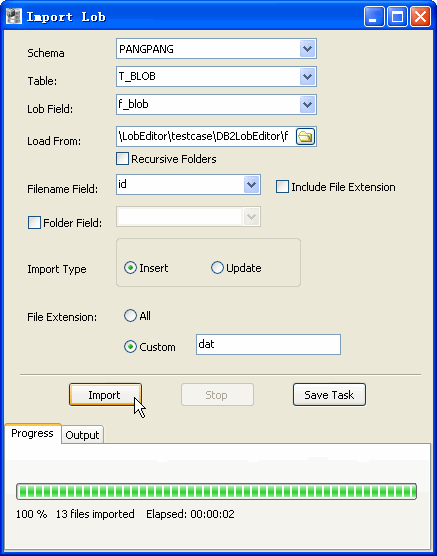 DB2 LOB Data Editor - import lob