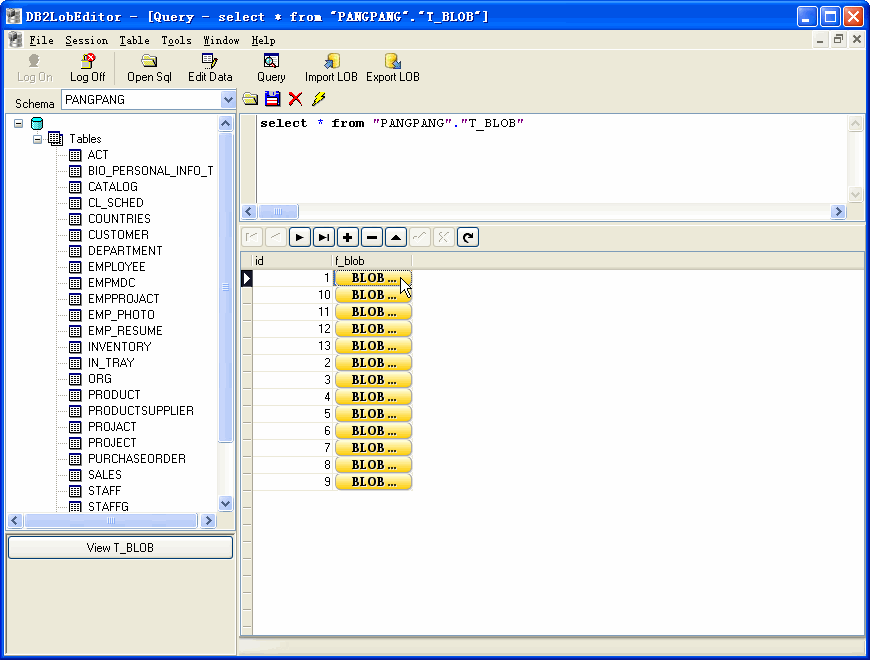 DB2 LOB Data Editor - open lob table