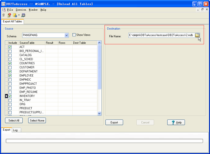 Export all tables from DB2 To Access - choice Access file