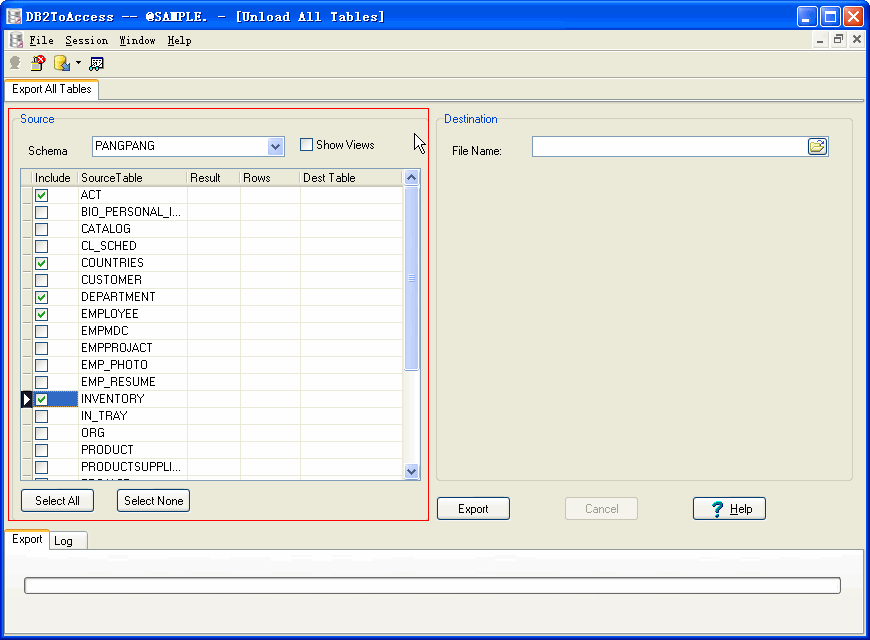 Export all tables from DB2 To Access - choice DB2 schema