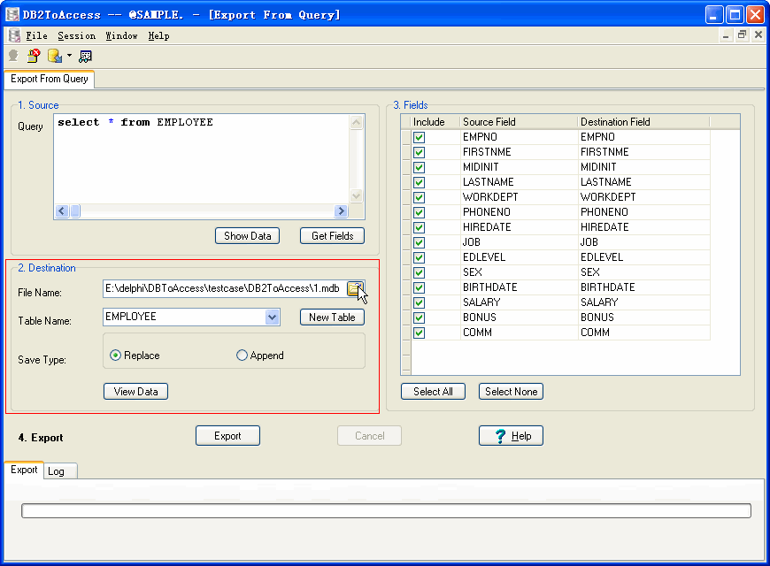 Export DB2 Query Results To Access - choice Access table