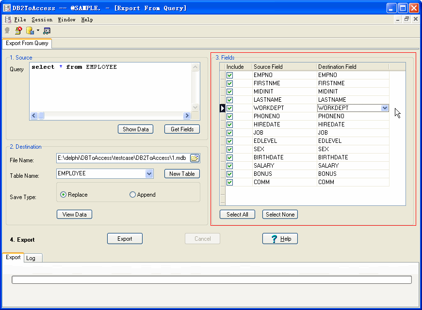 Export DB2 Query Results To Access - config fields