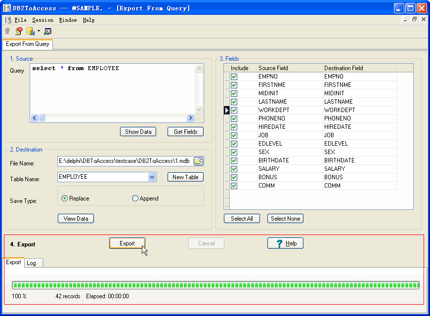 Export DB2 Query Results To Access - export