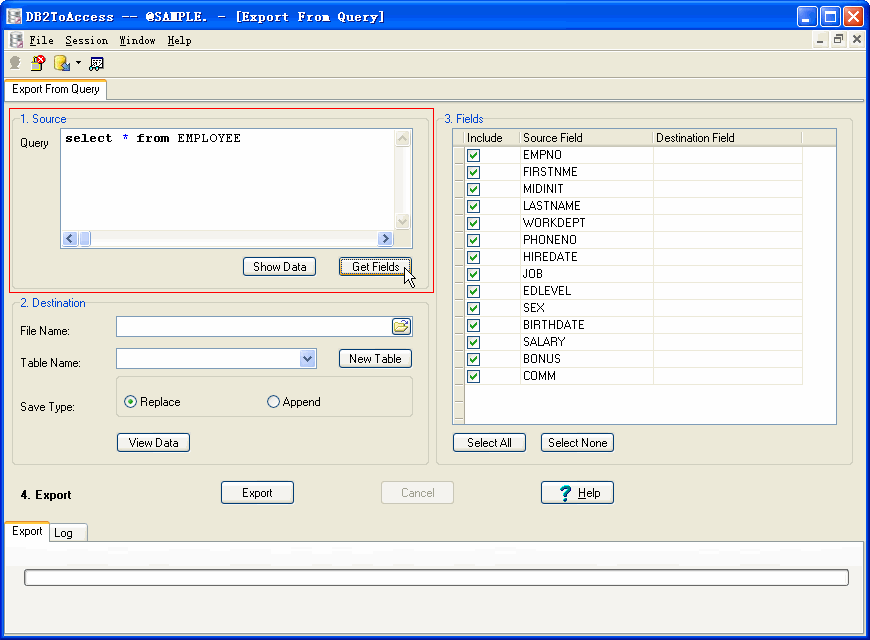 Export DB2 Query Results To Access - input query