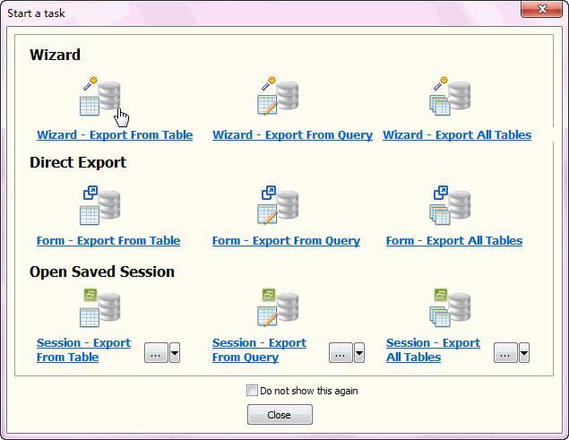 Export DB2 Data To Access - Task Window