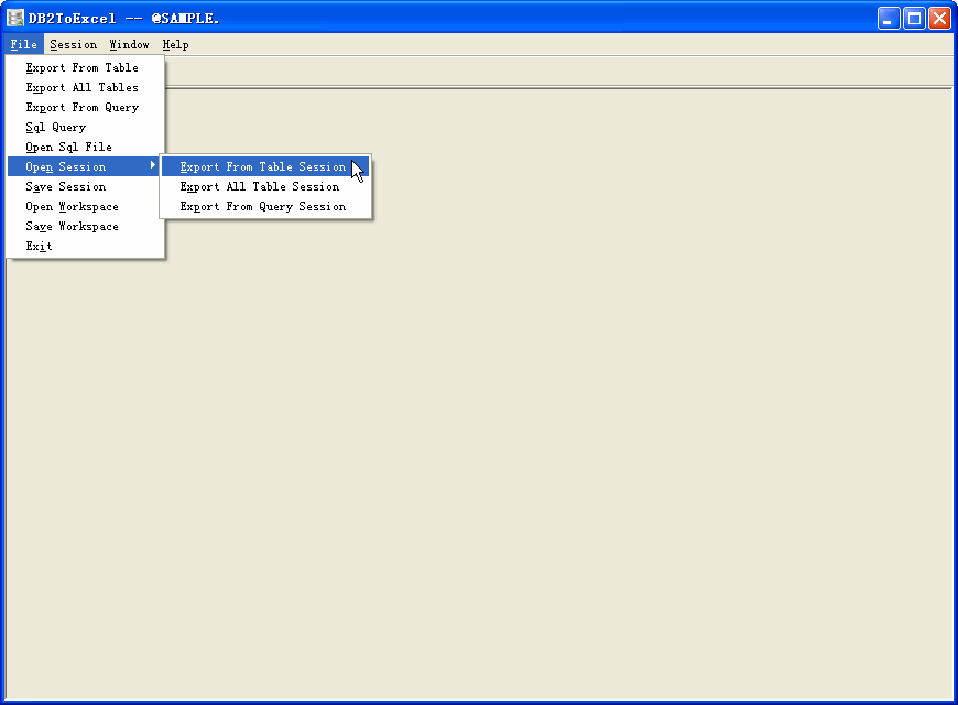 Export data from DB2 To Excel - load session button