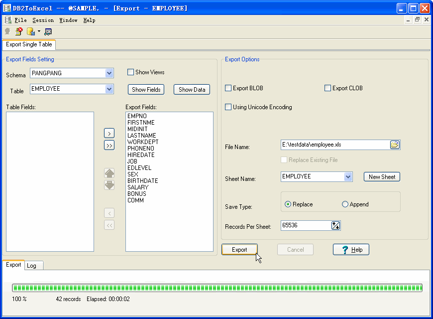 Export data from DB2 To Excel - export by session